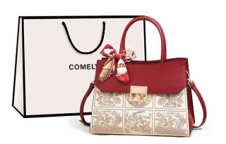 COMELY Cow Leather With Synthetic Leather Handbag Medium Women's Red/Blue