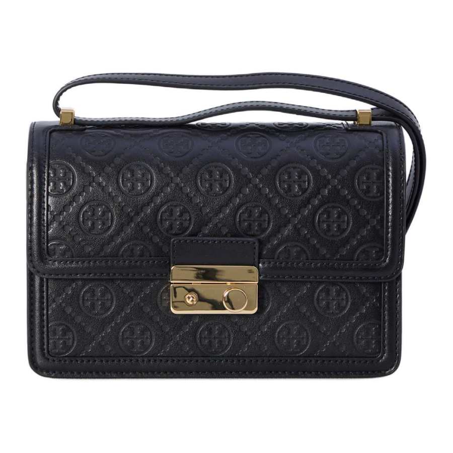 TORY BURCH TORY BURCH T Monogram Leather Shoulder Bag Black