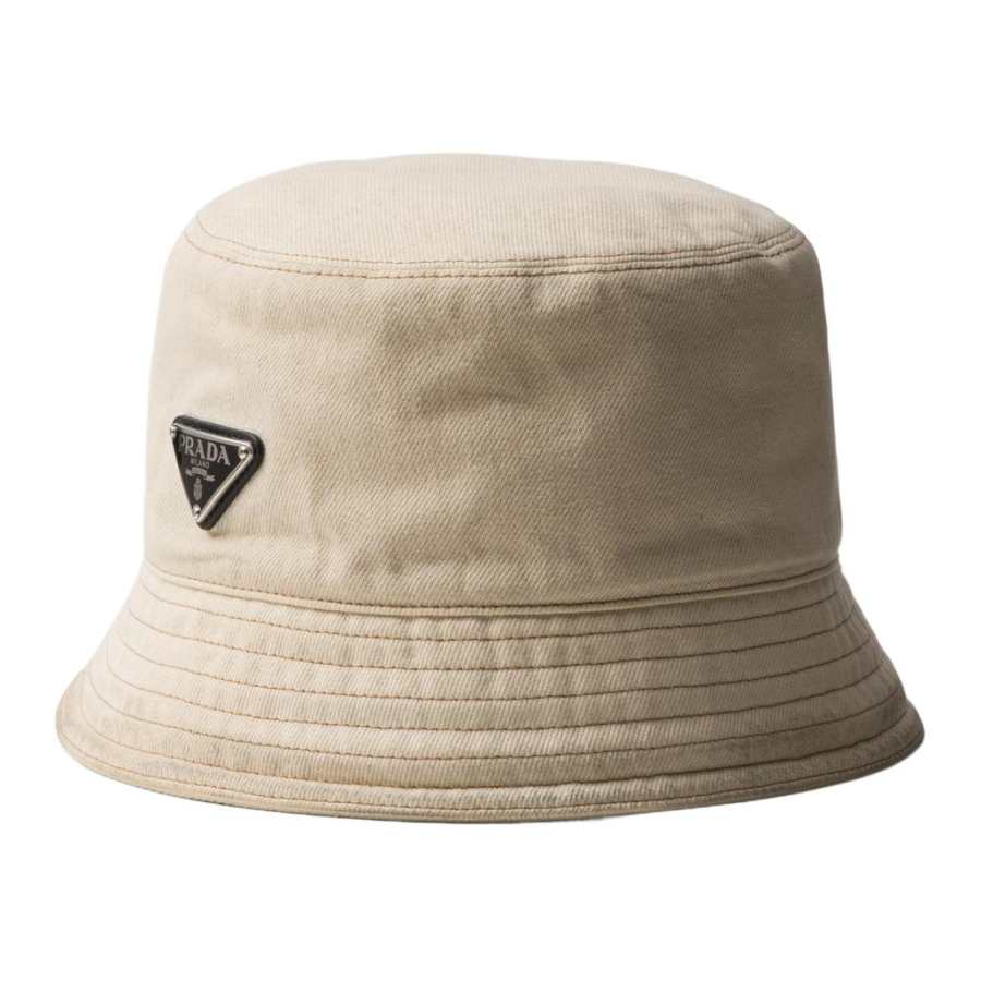 PRADA PRADA Cotton Fabric Metal Bucket Hats Men's Beige