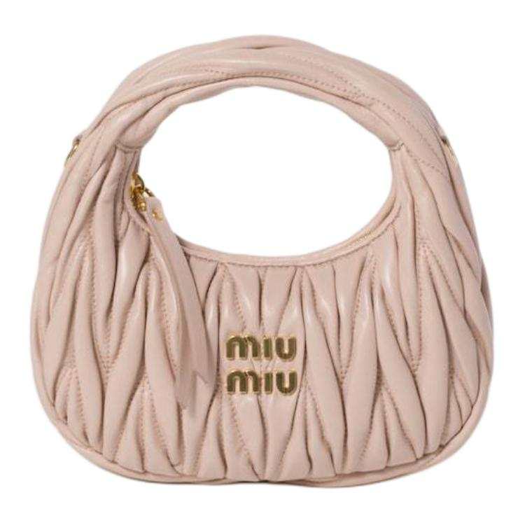 MIU MIU Wander Soft Sheep Leather Hobo Bag, Shoulder Bag, Crossbody Bag, Handbag Mini Women's Light Pink