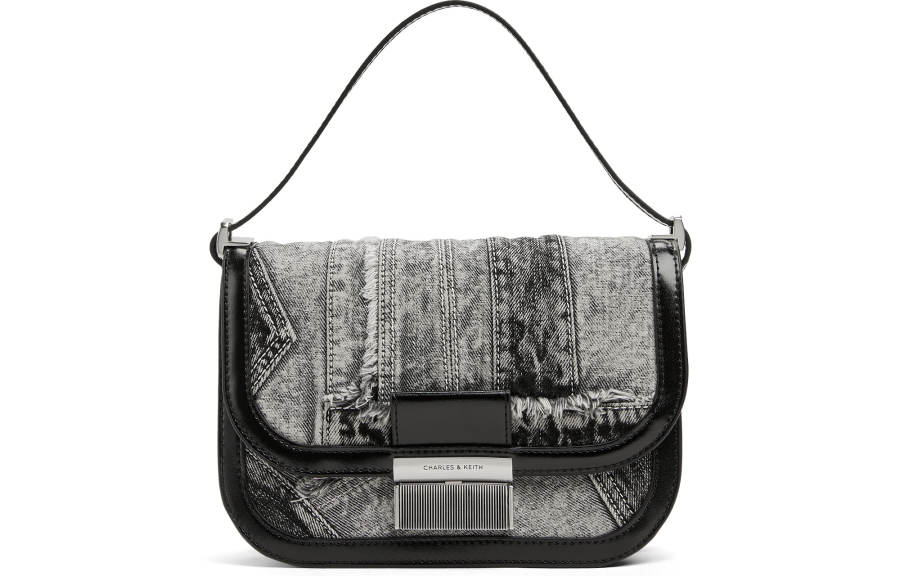 CHARLES&KEITH Fabric Shoulder Bag, Crossbody Bag, Handbag Medium Women's Noir Black