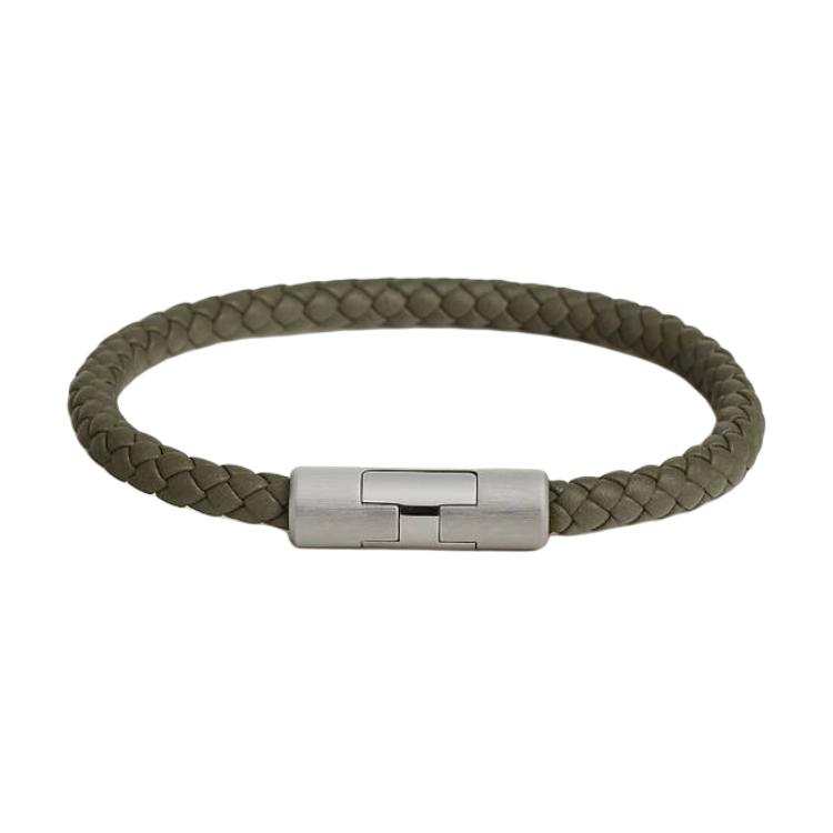HERMES Puzzle H Calfskin, Palladium Plated Bracelets Men's Green