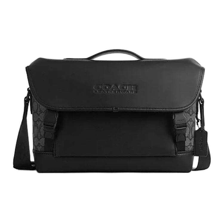 COACH League Cow Leather With Fabric Shoulder Bag, Crossbody Bag Large Men's Black