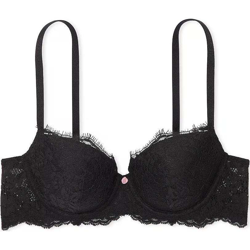 Victoria's Secret Fantasy Collection DREAM ANGELS Lace Lightly Lined Classic Coverage Demi/B Bra Women's Black