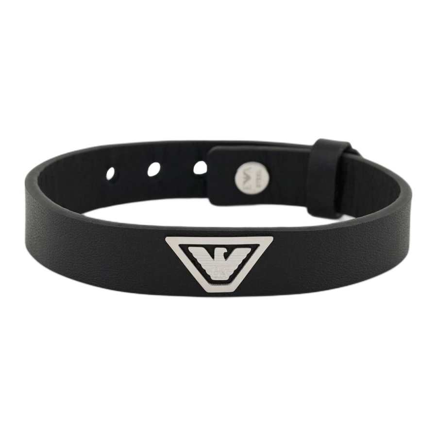 EMPORIO ARMANI Black Leather Strap Bracelet