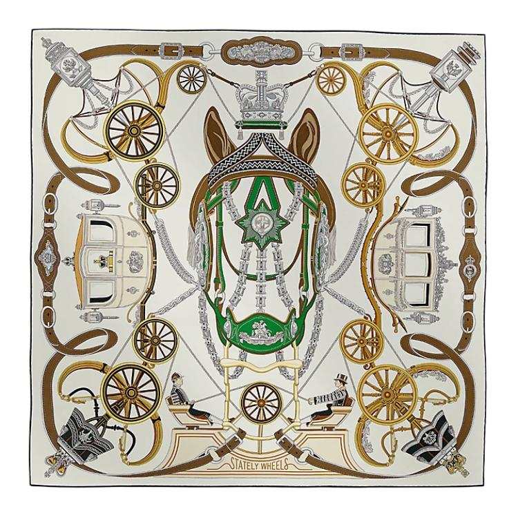 HERMES Premium Wheel Mulberry Silk Scarves Women's Multicolor