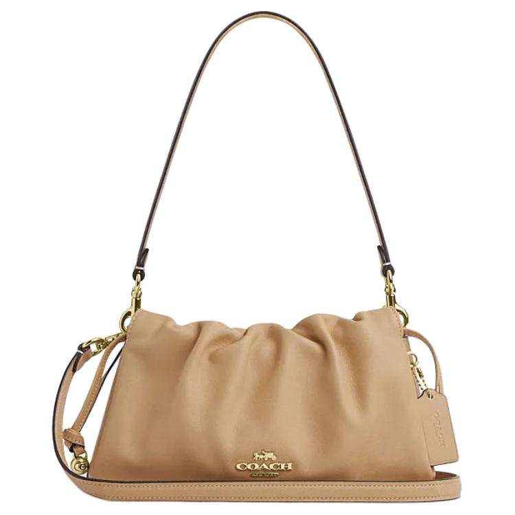 COACH Faye Cow Leather Cloud Bag, Handbag, Shoulder Bag Medium Women's Brown Yellow