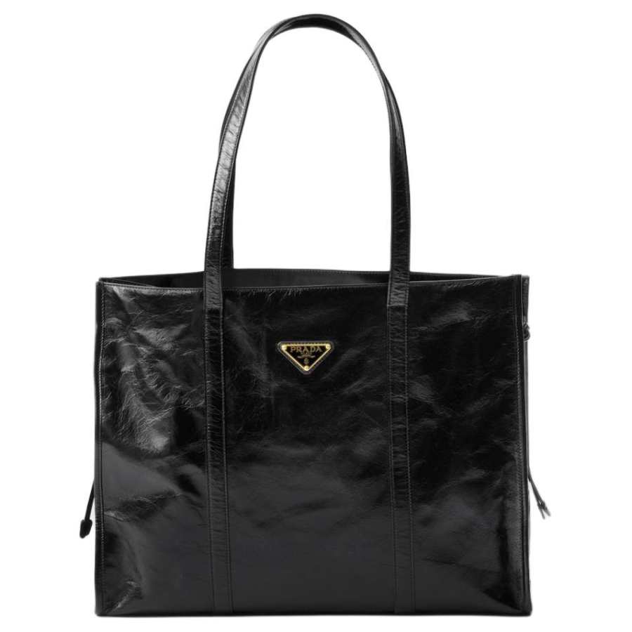 PRADA Leather Tote Bag, Shopping Bag, Handbag Large Women's Black