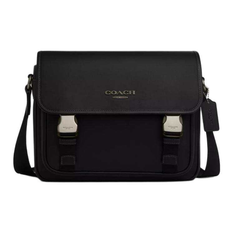 COACH Racer Messenger Smooth Calfskin Shoulder Bag, Crossbody Bag Large Men's Black