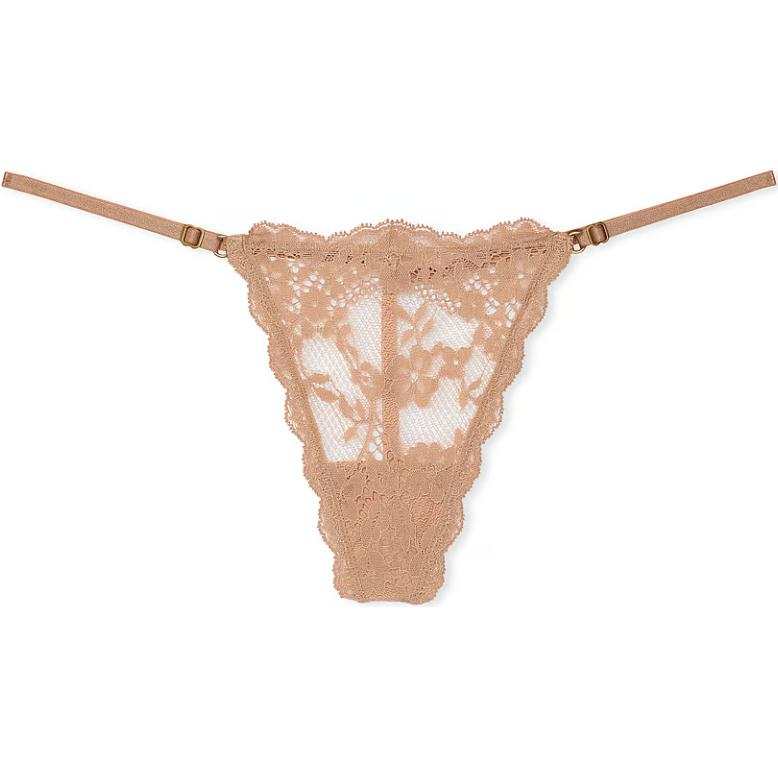 Victoria's Secret Fantasy Collection DREAM ANGELS Lace Adjustable V String Panty/Praline Thong Women's 1 Pack Praline