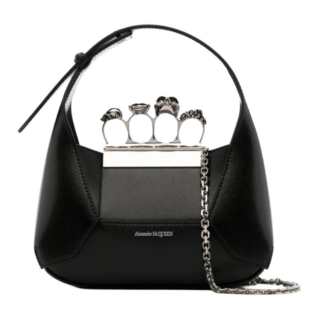 Alexander McQueen Smooth Cow Leather Hobo Bag, Shoulder Bag, Crossbody Bag, Handbag Mini Women's Black