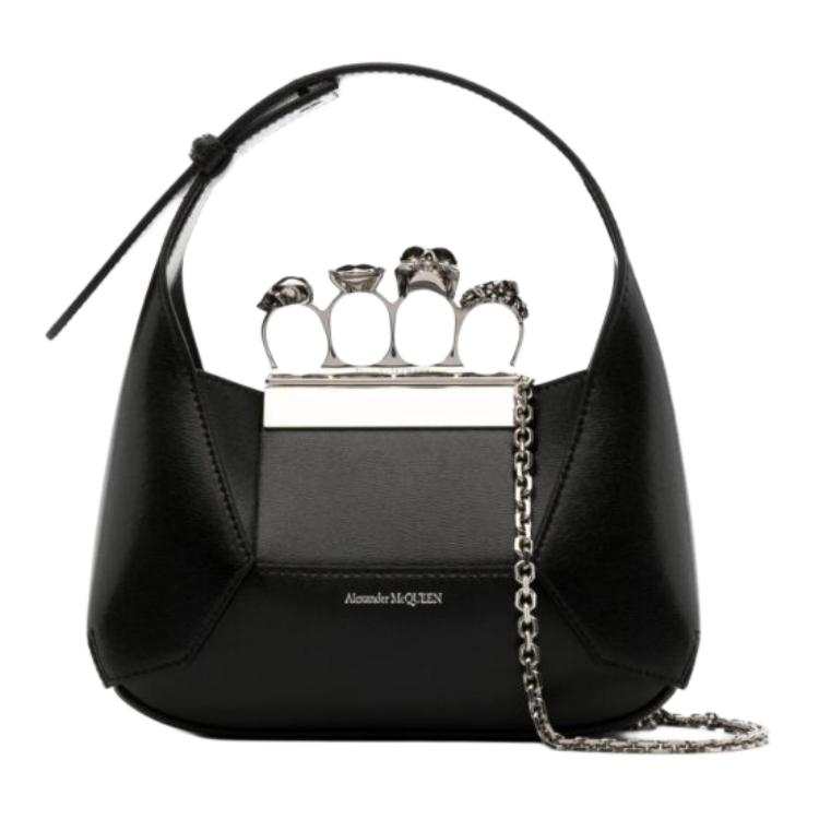 Alexander McQueen Smooth Cow Leather Hobo Bag, Shoulder Bag, Crossbody Bag, Handbag Mini Women's Black