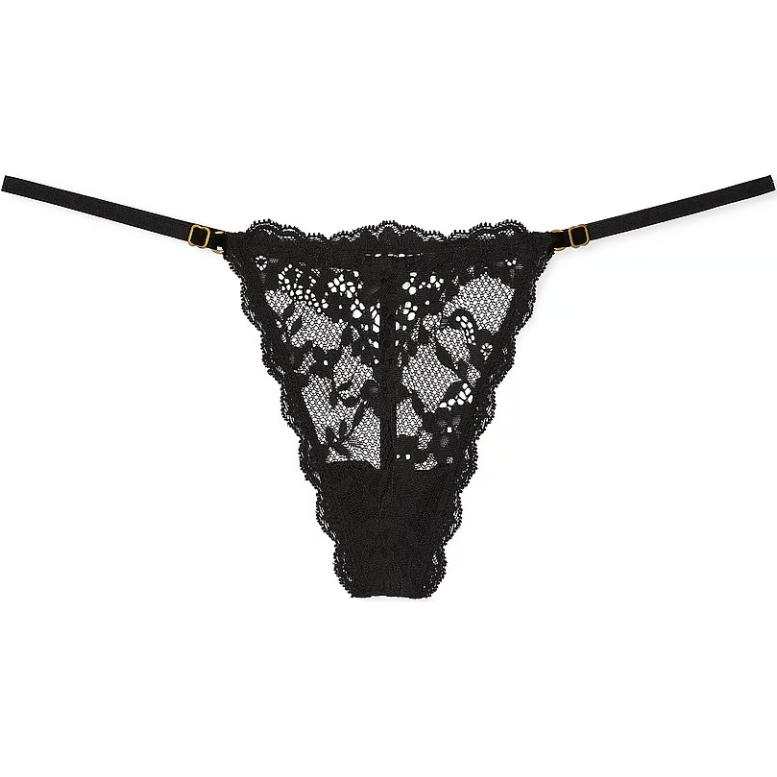 Victoria's Secret Fantasy Collection DREAM ANGELS Lace Adjustable V String Panty/Black Thong Women's 1 Pack Black