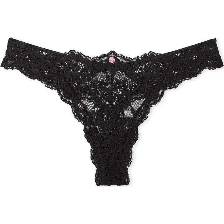 Victoria's Secret DREAM ANGELS Lace Thong Panty/Black Thong Women's 1 Pack Black