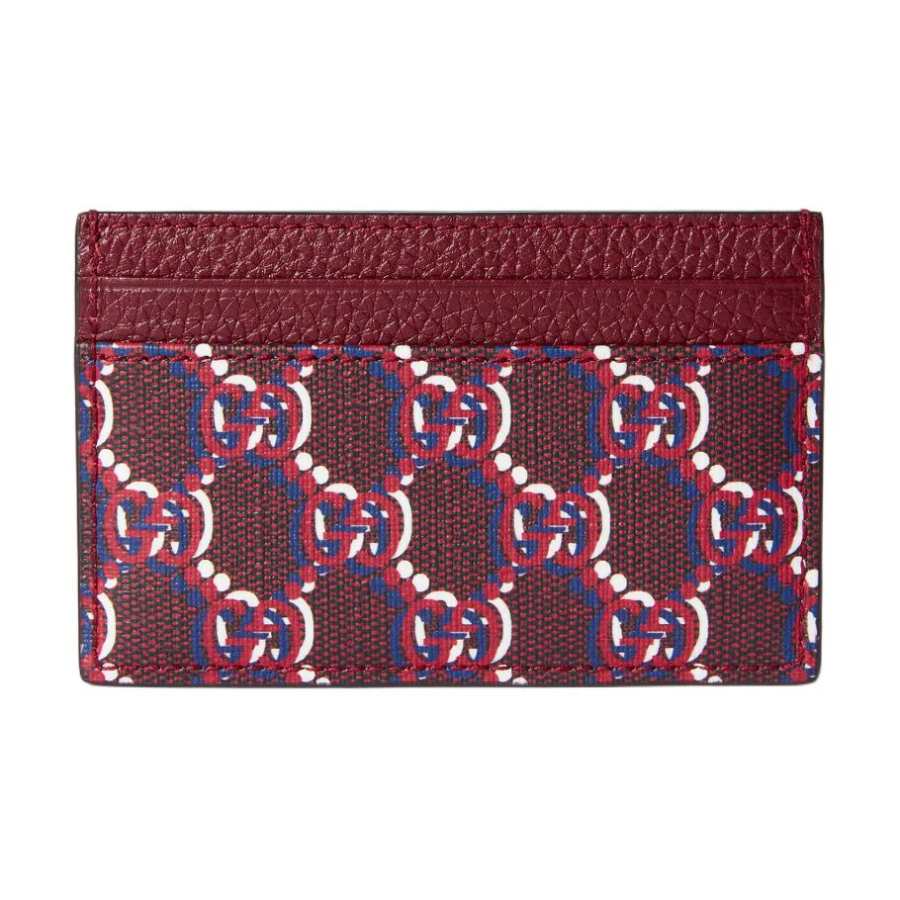 GUCCI Canvas With Leather Card Holder Women's Red