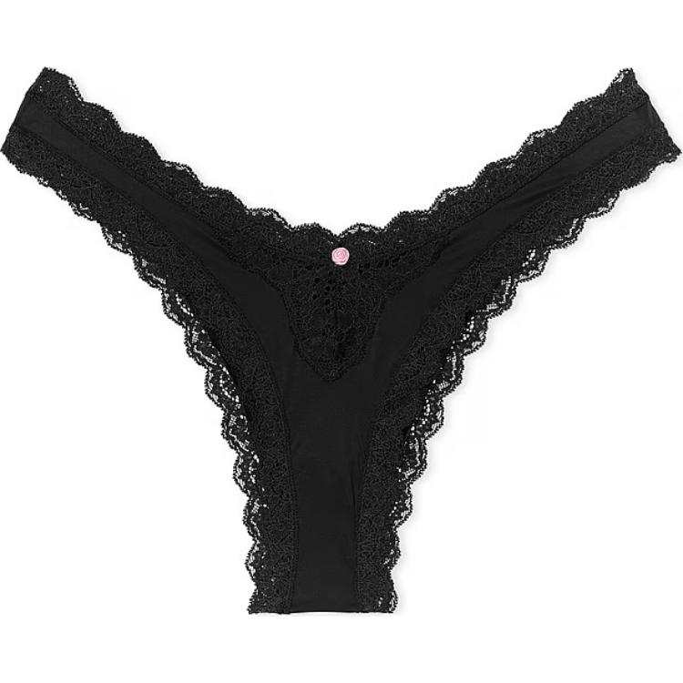 Victoria's Secret Fantasy Collection DREAM ANGELS Lace Thong Panty/Black Thong Women's 1 Pack Black