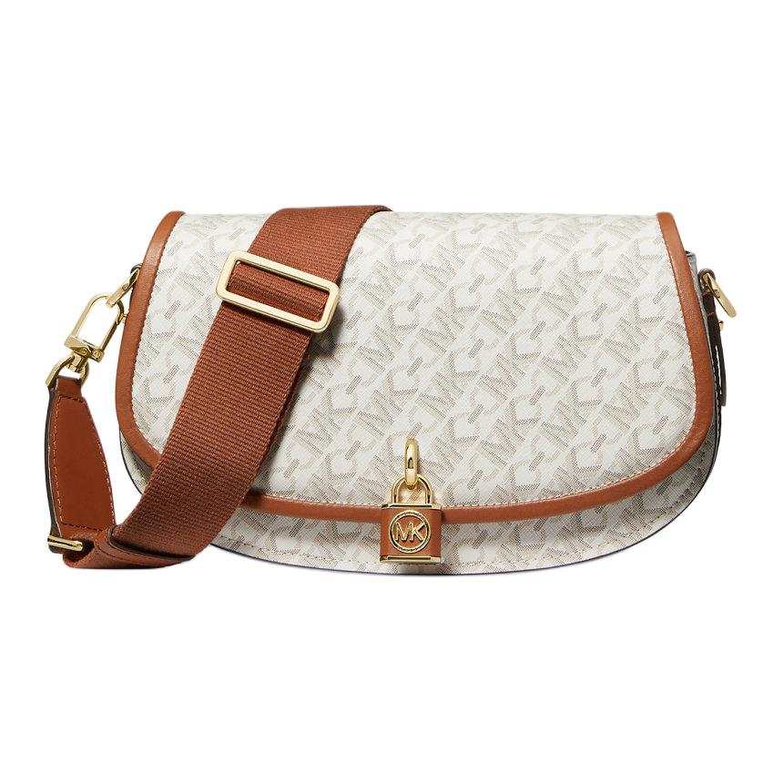MICHAEL KORS Mila Coated Canvas Crossbody Bag, Shoulder Bag Medium Women's Ecru & Acorn Brown