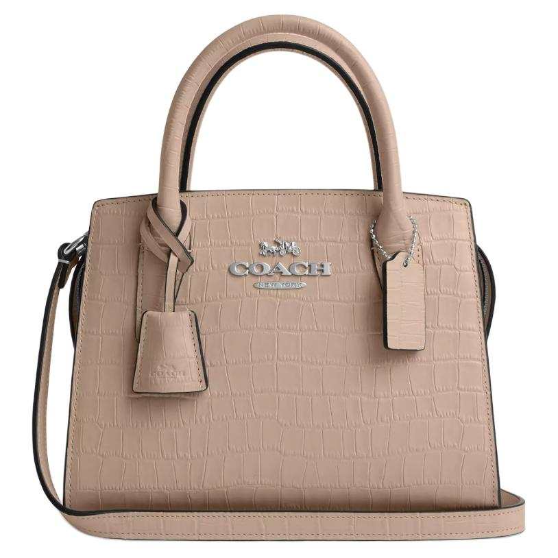 COACH Crocodile Embossed Leather Shoulder Bag, Crossbody Bag, Handbag Small Women's Stone Color
