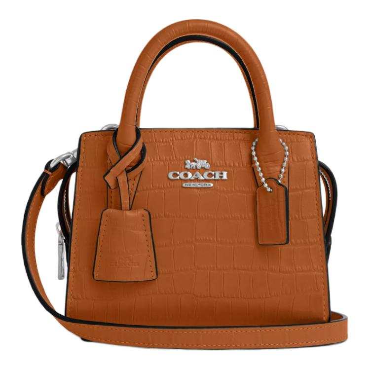 COACH Crocodile Embossed Leather Shoulder Bag, Crossbody Bag, Handbag Mini Women's Washed Orange