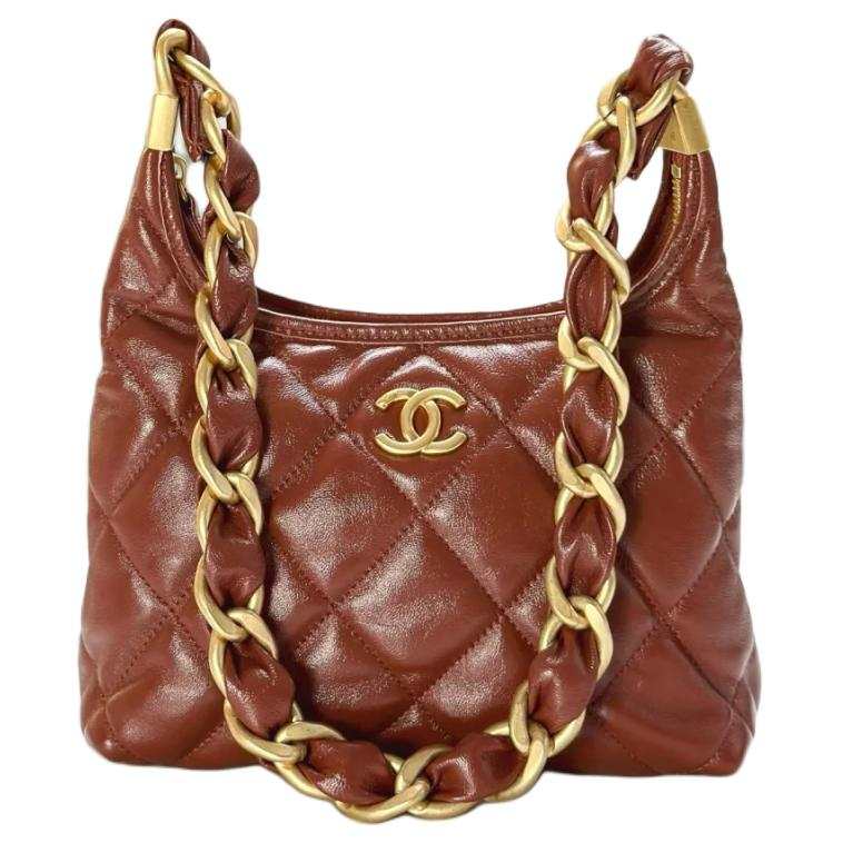 CHANEL Polished Lambskin Hobo Bag, Handbag, Shoulder Bag Small Women's Brown