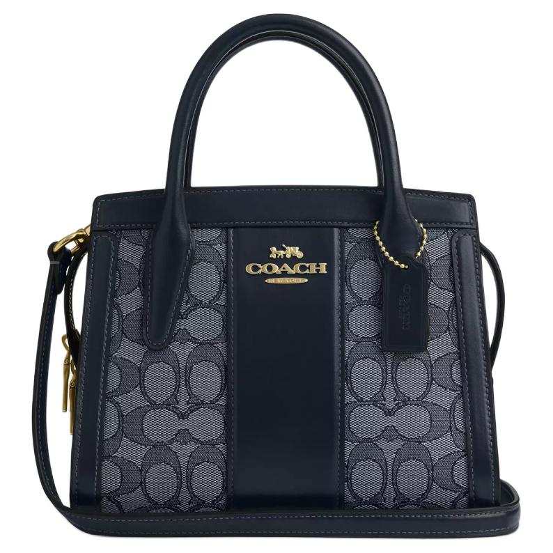 COACH Andrea Jacquard With Calfskin Shoulder Bag, Crossbody Bag, Handbag Small Women's Midnight Marine Blue