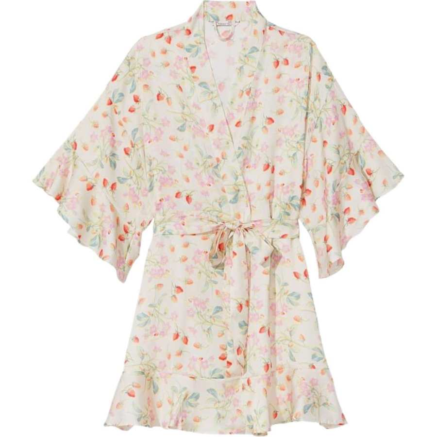 Victoria's Secret SEXY KI Sleep Robe Women's Beige Strawberry Print