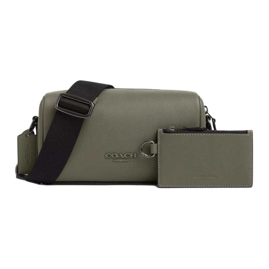 COACH Smooth Calfskin Shoulder Bag, Crossbody Bag Small Men's Gunmetal & Army Green