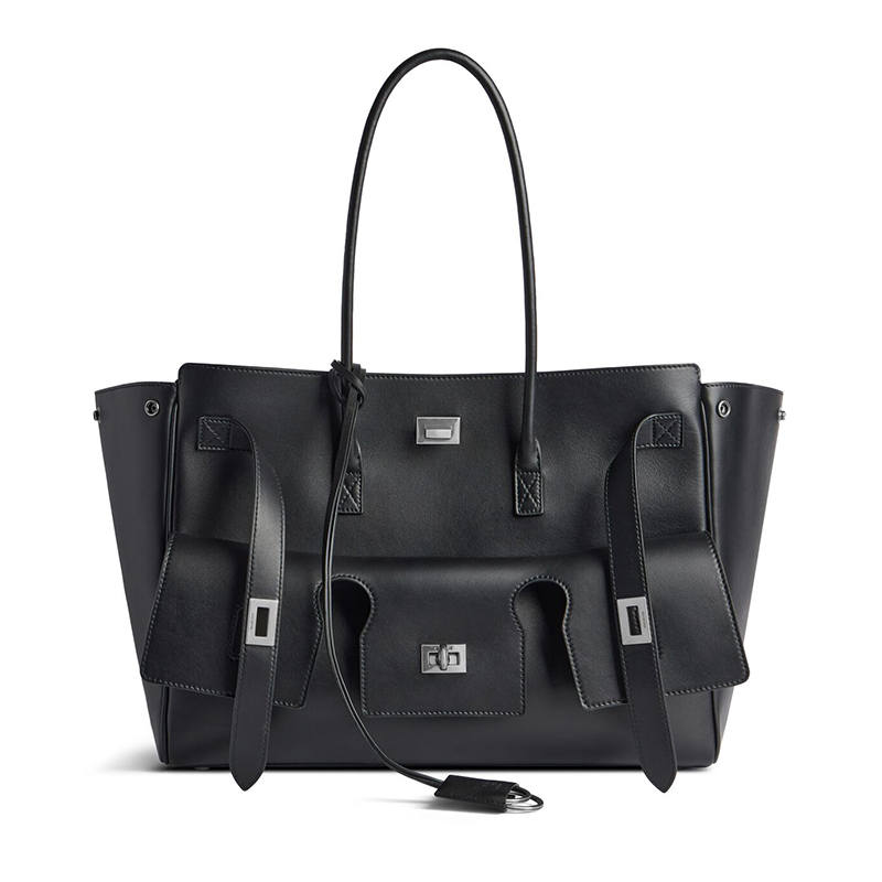 Balenciaga Bel Air Medium Carry All Bag Aged Silver Hardware Black