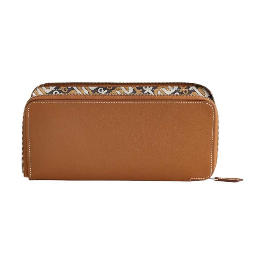 HERMES Silk'In Evercolor Calfskin Wallet Women's Brown