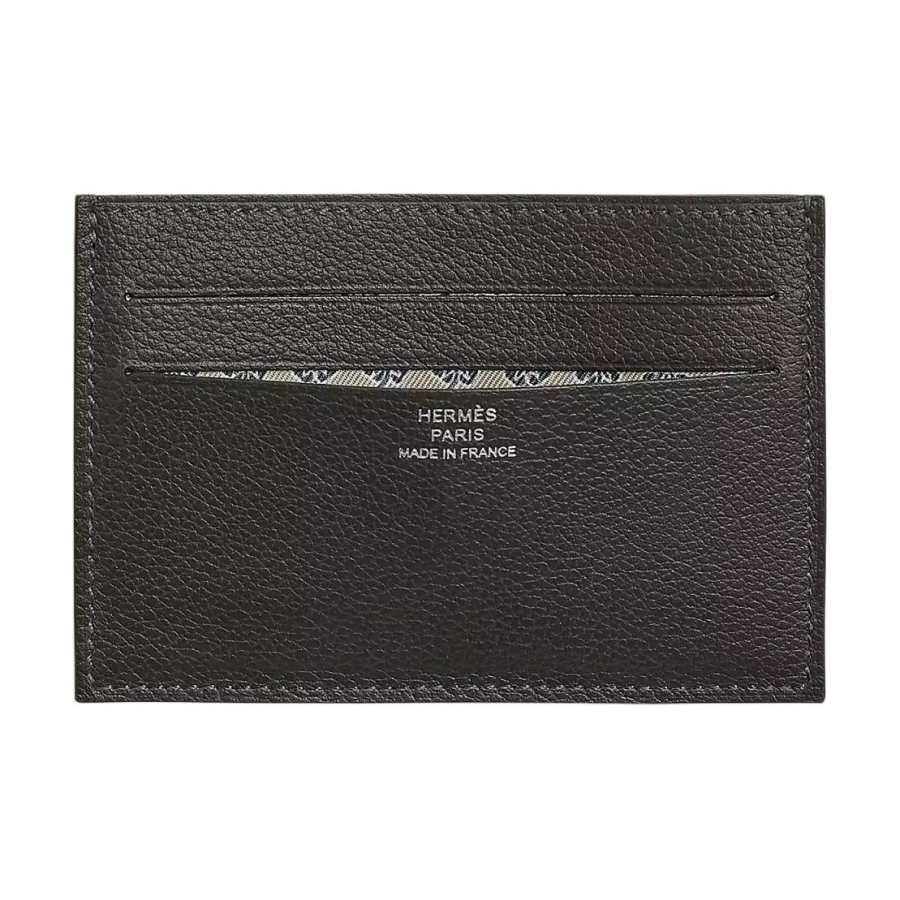 HERMES Citizen Twill Evercolor Cow Leather Card Holder Men's Black