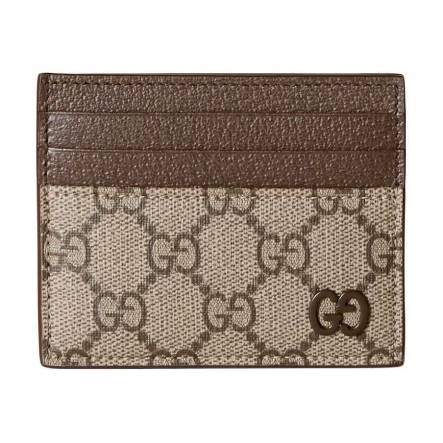 GUCCI Supreme Canvas Card Holder Men's Beige & Ebony