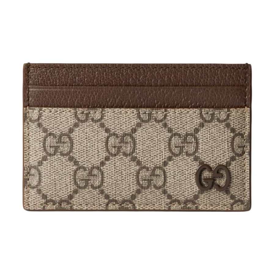 GUCCI Canvas With Leather Card Holder Men's Beige & Ebony