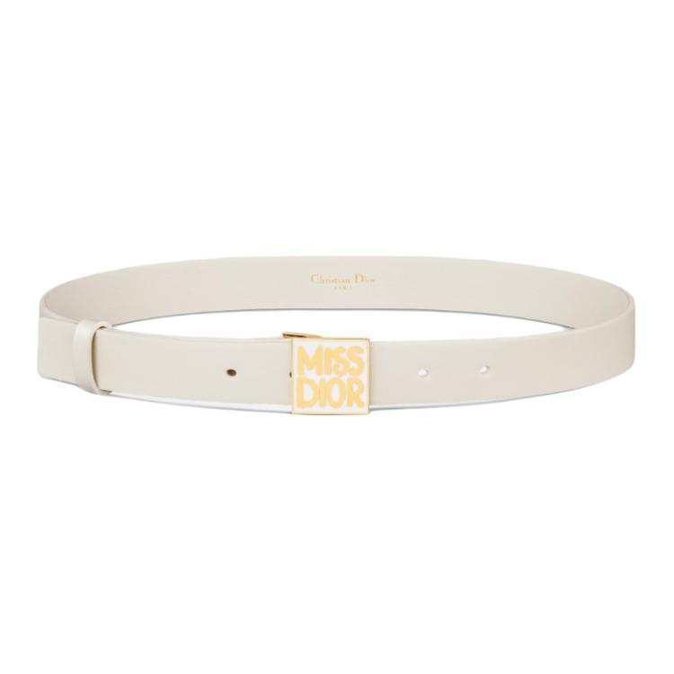 DIOR DIOR Cow Leather Belts Women's Milk White Width 2.5cm