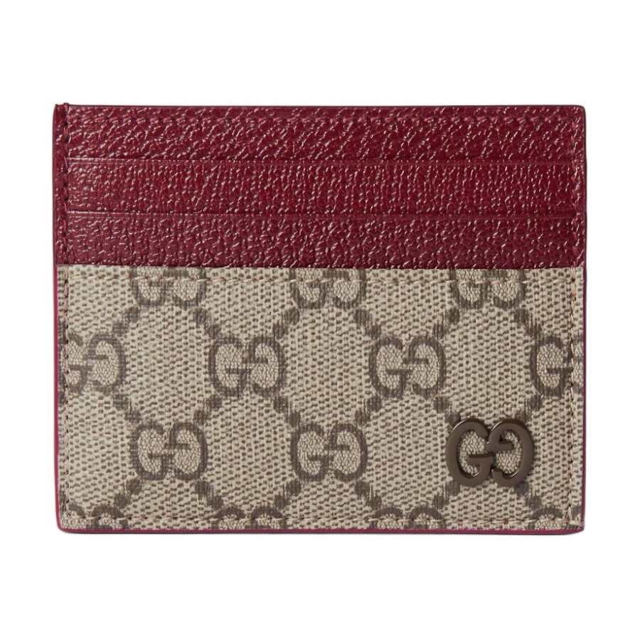 GUCCI GG Supreme Canvas With Leather Card Holder Regular Men's Beige & Ebony
