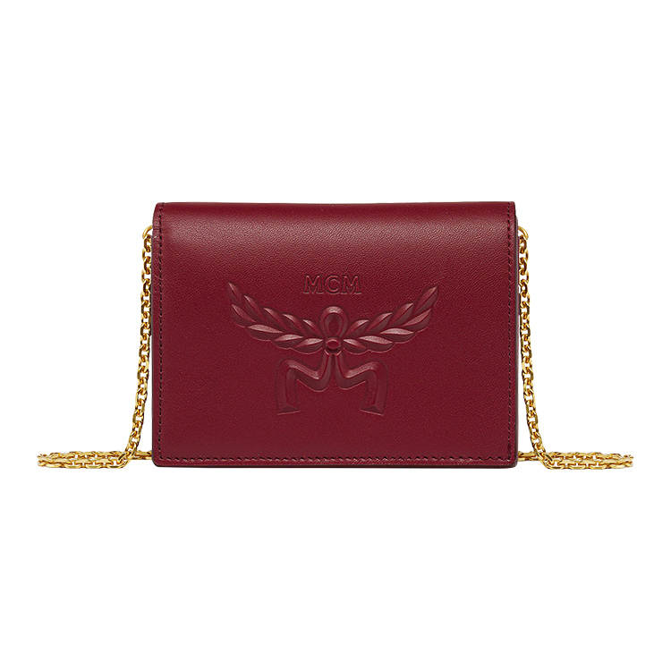 MCM Cow Leather Shoulder Bag Small Women's Burgundy