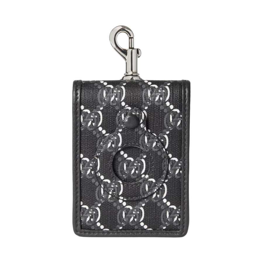 GUCCI Canvas With Leather Trim Card Holder Men's Dark Gray & Black