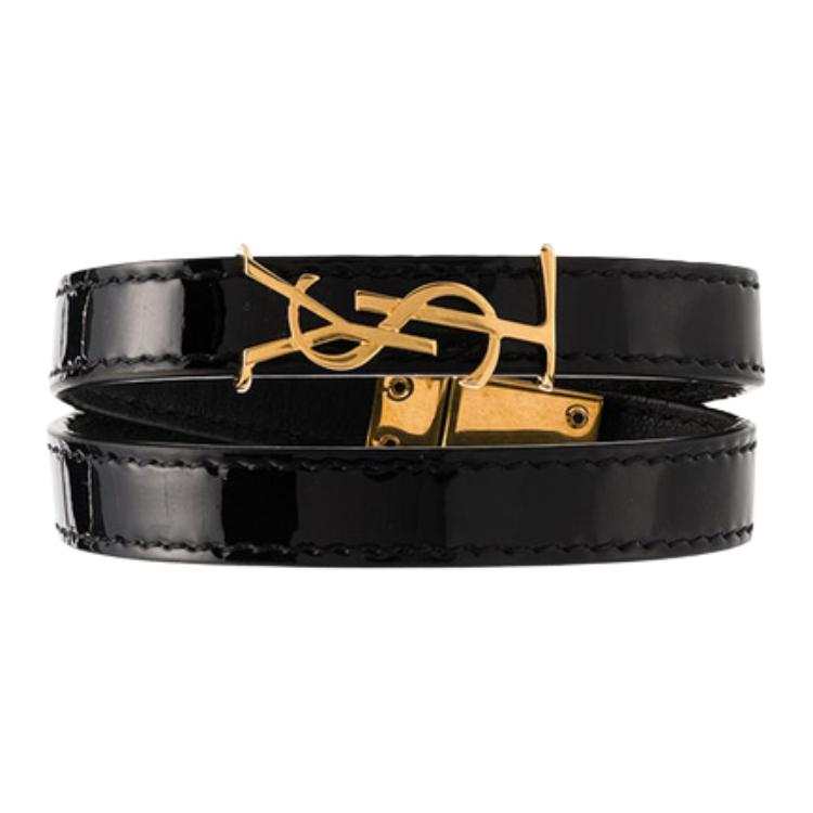 SAINT LAURENT Patent Leather Wristbands Unisex Black