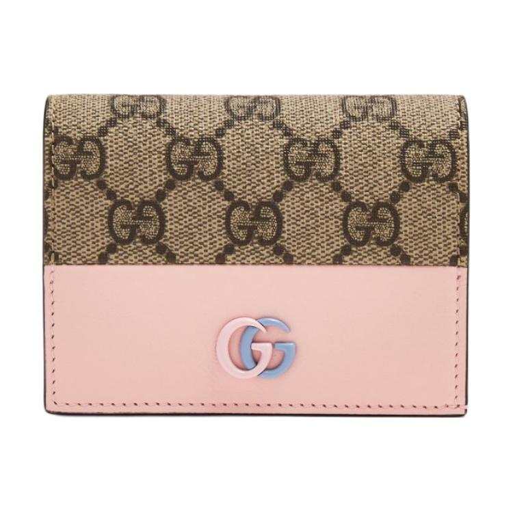 GUCCI GG Marmont Canvas Card Holder Women's Ebony & Light Pink