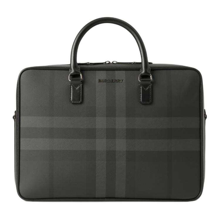 Burberry Ainsworth Thermoplastic Polyurethane With Cotton And Calfskin Briefcase Men's Charcoal