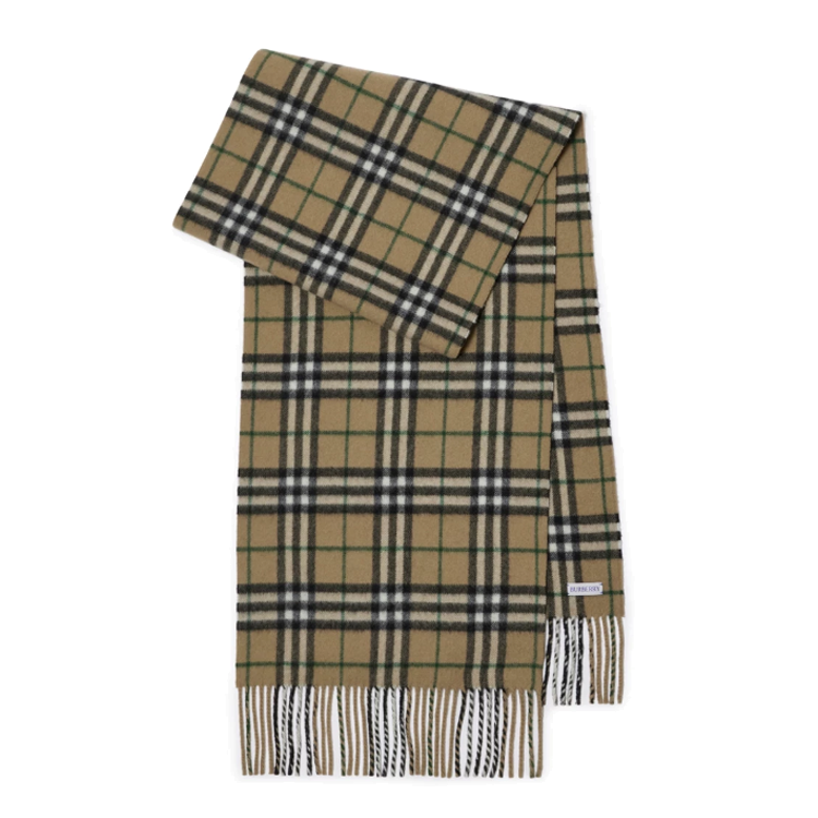 Burberry Check print Fringed Cashmere Scarf