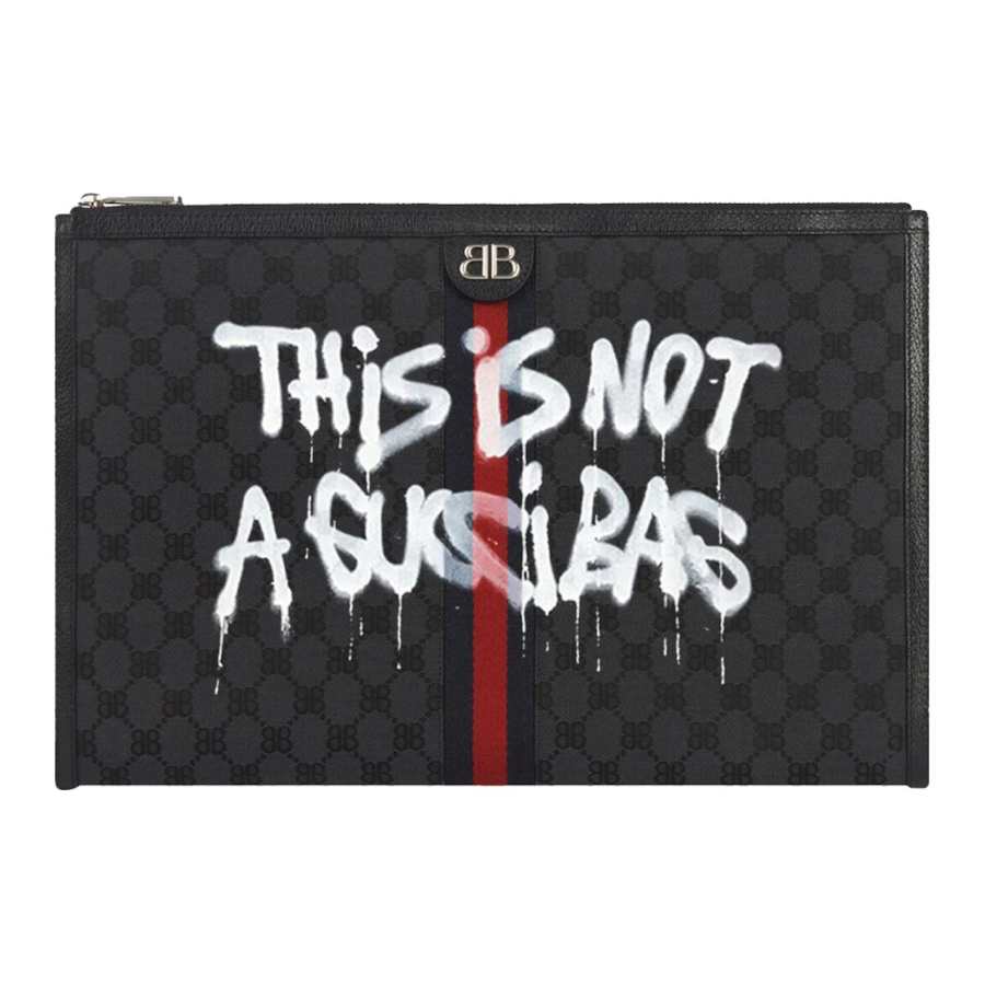 GUCCI Balenciaga Collaboration Canvas With Leather Laptop Bag Unisex Black