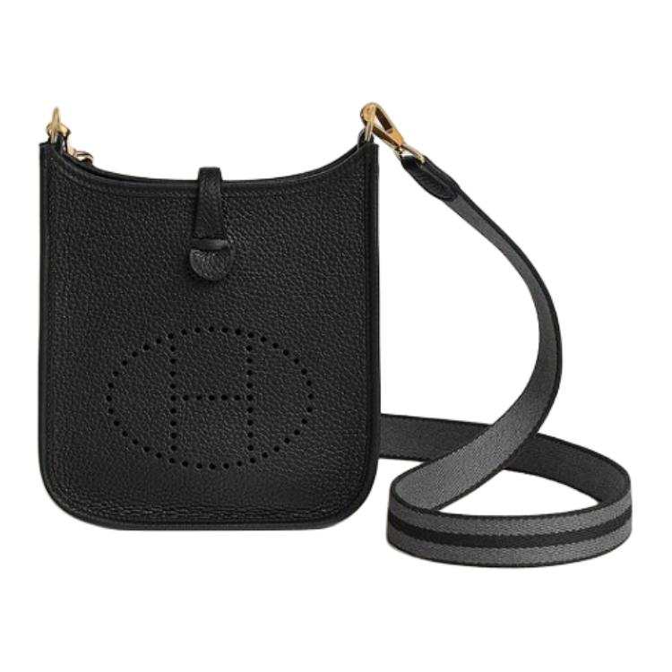 HERMES Evelyne Clemence Bullock Leather Crossbody Bag, Shoulder Bag 16 Women's Black/Gray