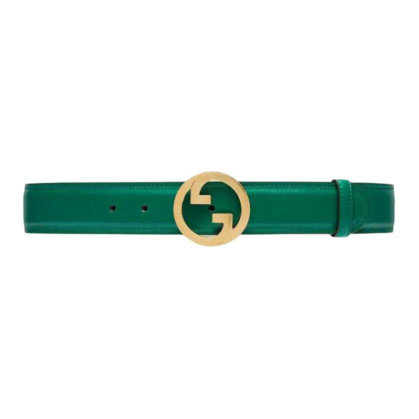 GUCCI Blondie Leather Belts Women's Green Width 4cm