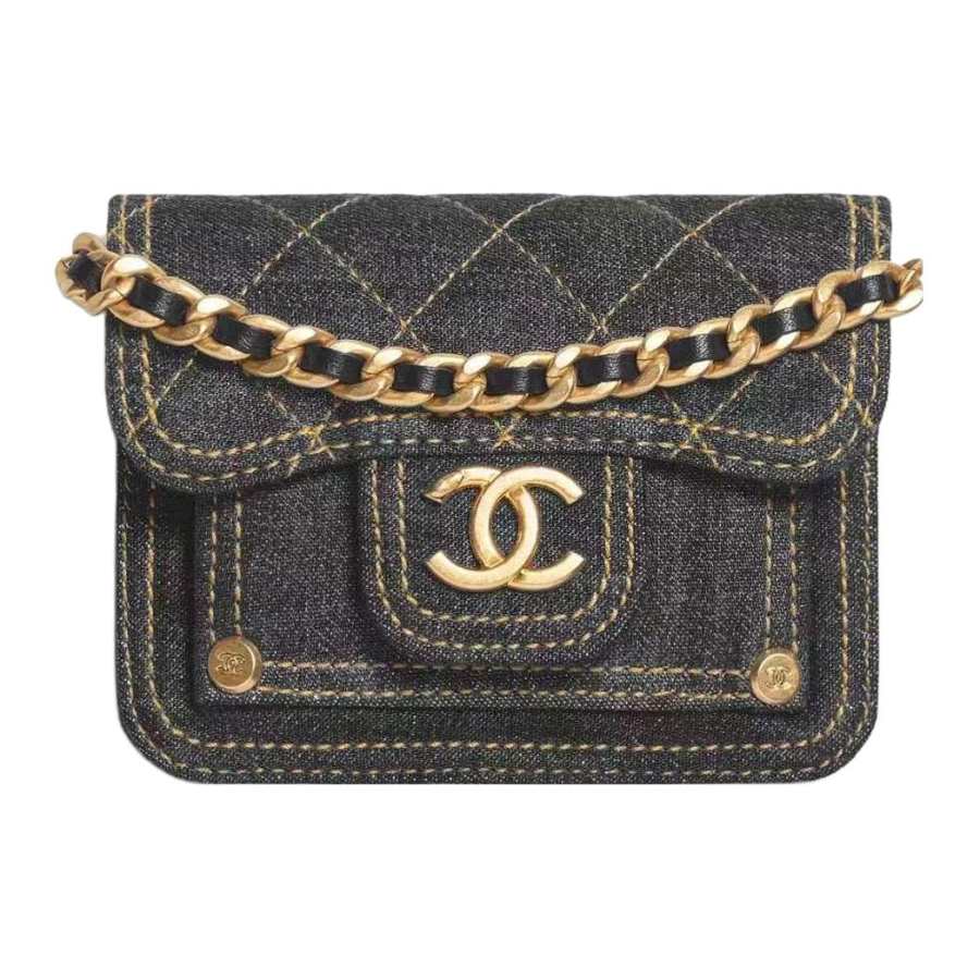 CHANEL Denim Shoulder Bag, Crossbody Bag Mini Women's Black