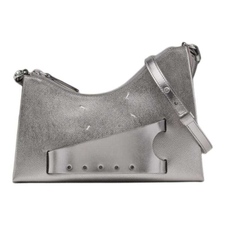 Maison Margiela Metal Grain Leather Handbag, Shoulder Bag Small Women's Metal Gray