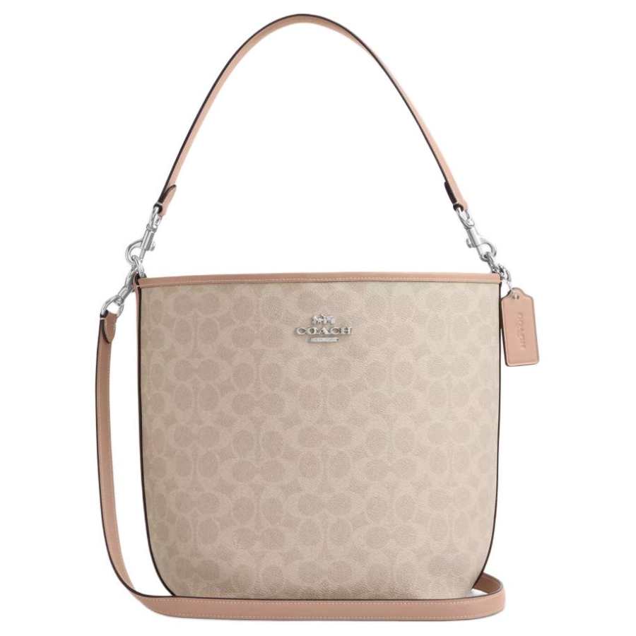 COACH City Bucket Signature Coated Canvas Handbag, Shoulder Bag Small Women's Sand
