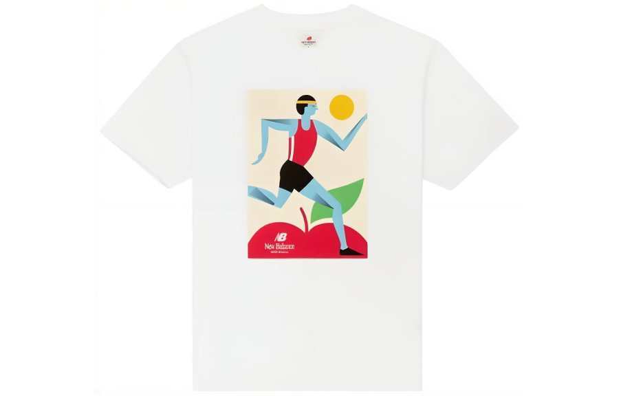 New Balance New Balance T Shirts Men's White Crew Neck Moderate Straight Fit