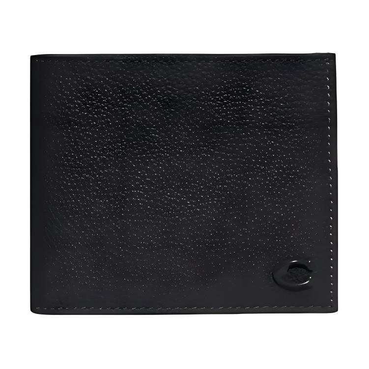 COACH COACH Billfold Wallet Polished Pebble Texture Cow Leather Wallet Mini Men's Black