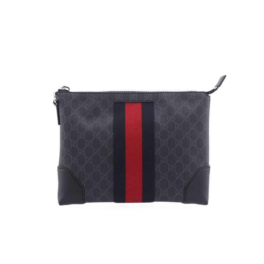 GUCCI Ophidia Canvas With Leather Clutch Men's Black Gray
