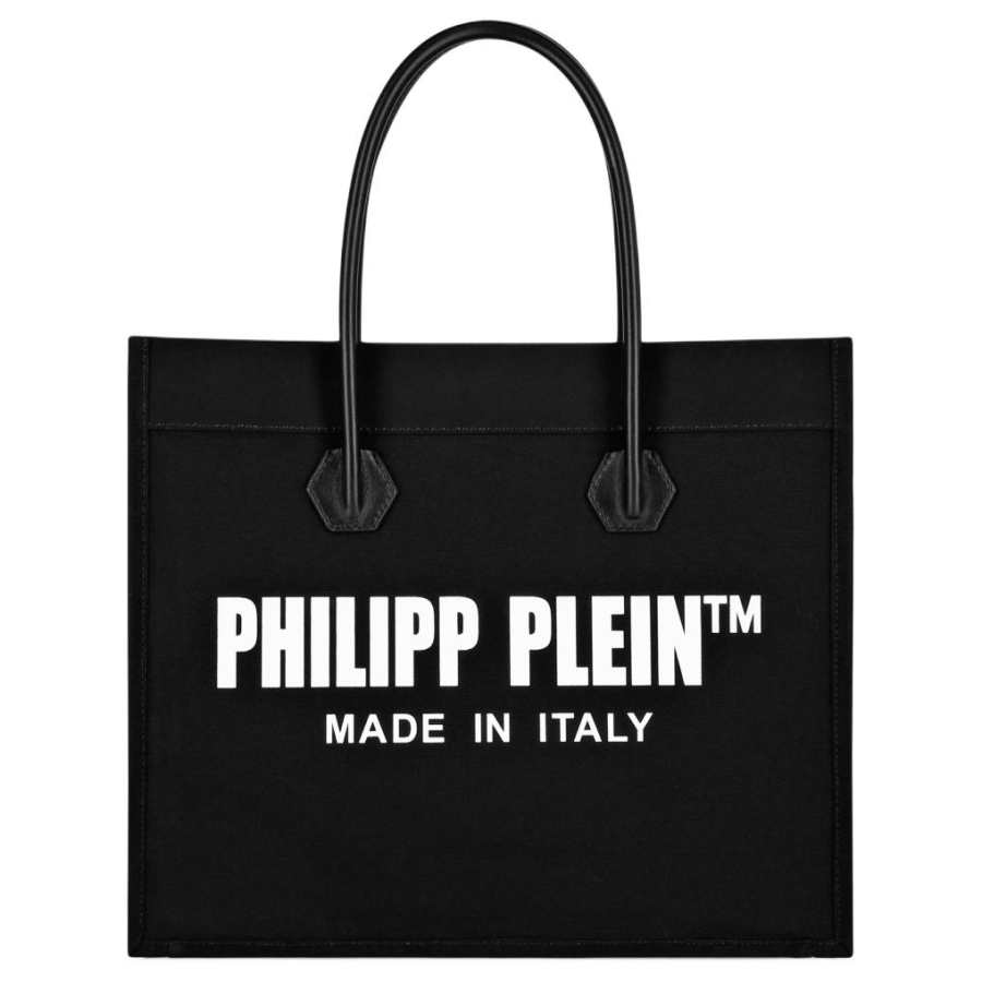 PHILIPP PLEIN Linen Canvas Tote Bag, Shopping Bag, Shoulder Bag, Handbag Women's Black